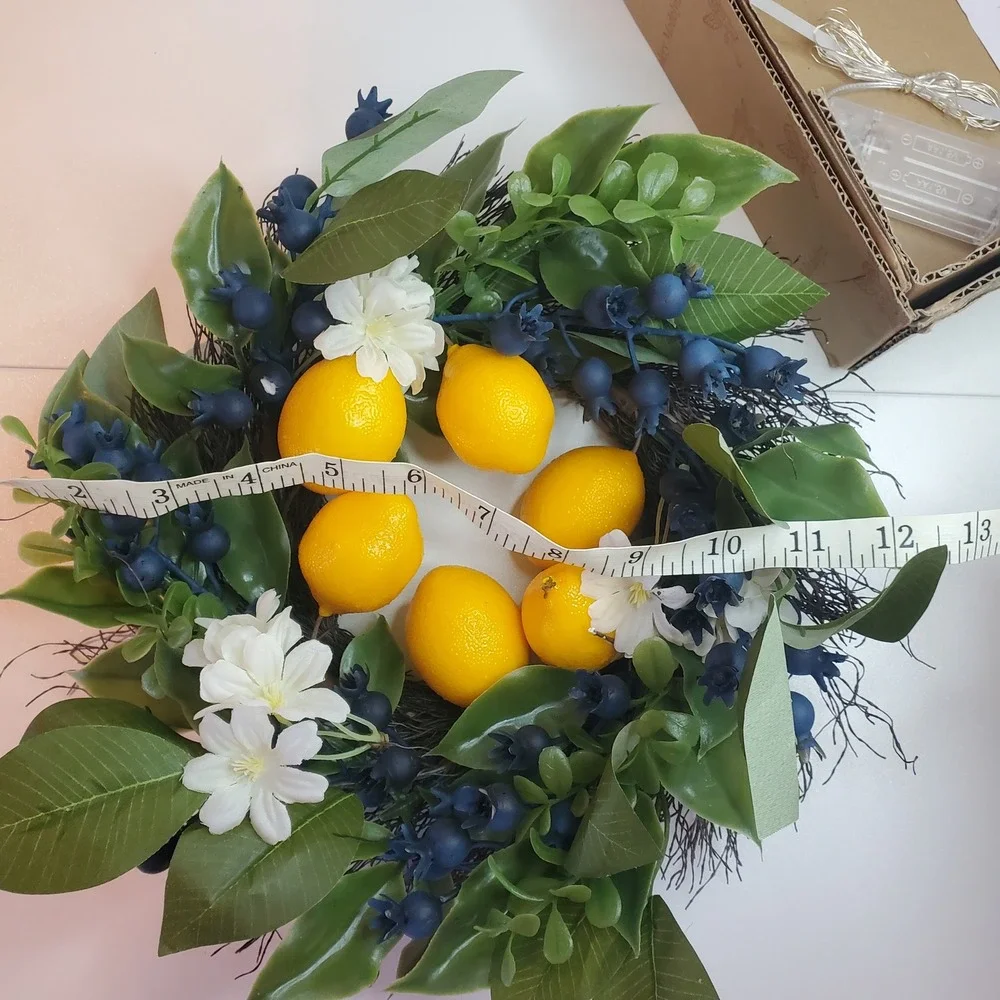Valery Madelyn Artificial Lemon Blueberry Wreath with LED Lights Summer Decor